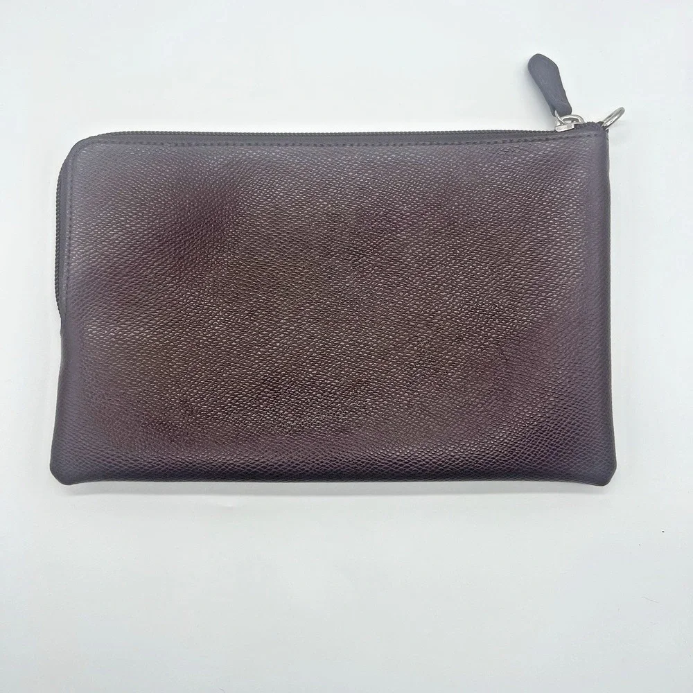 Coach Storypouch Pebbled Leather Zip Clutch Pouch Dark Burgundy Pink Creed Logo‎